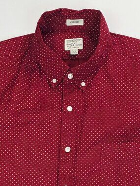 J. Crew Classic Stretch Burgundy White Polka Dot Mens Size XL Button Down Shirt